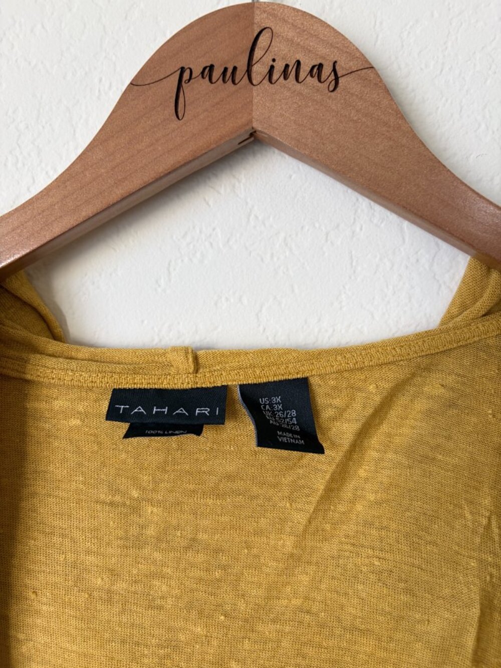 Tahari Sweater Womens 3X Plus Mustard Yellow Linen Hooded Open Front Cardigan - Picture 8 of 8
